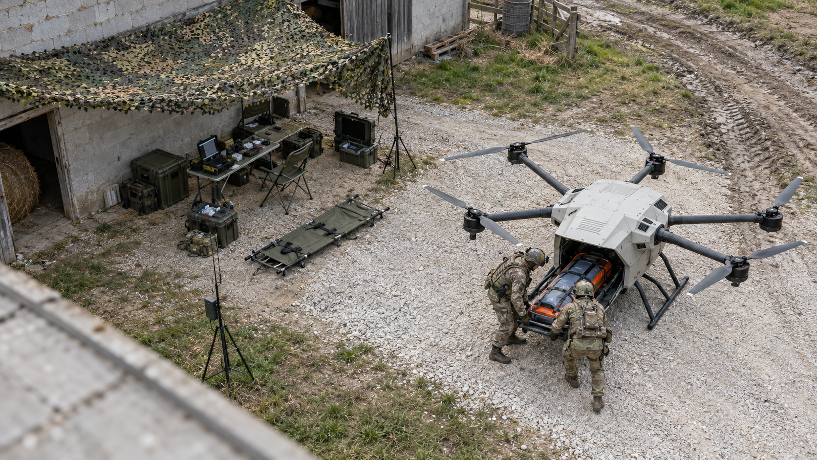 stargate drone conducting battlefield casualty evacuation (AI Generate)